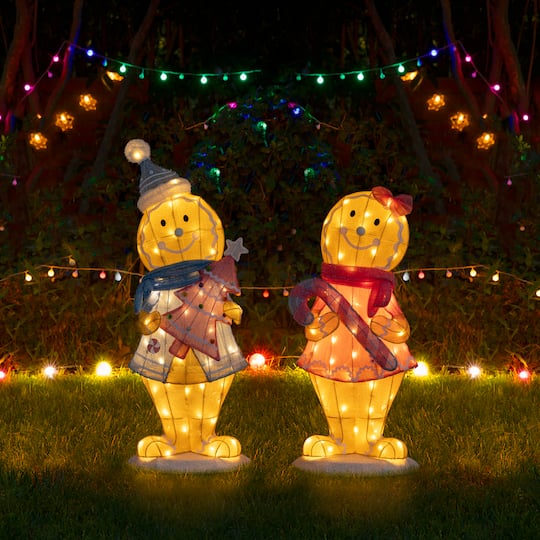 Glitzhome® 41.25" Christmas 3D Fabric Gingerbread Men with 120 Warm White LED Lights Set